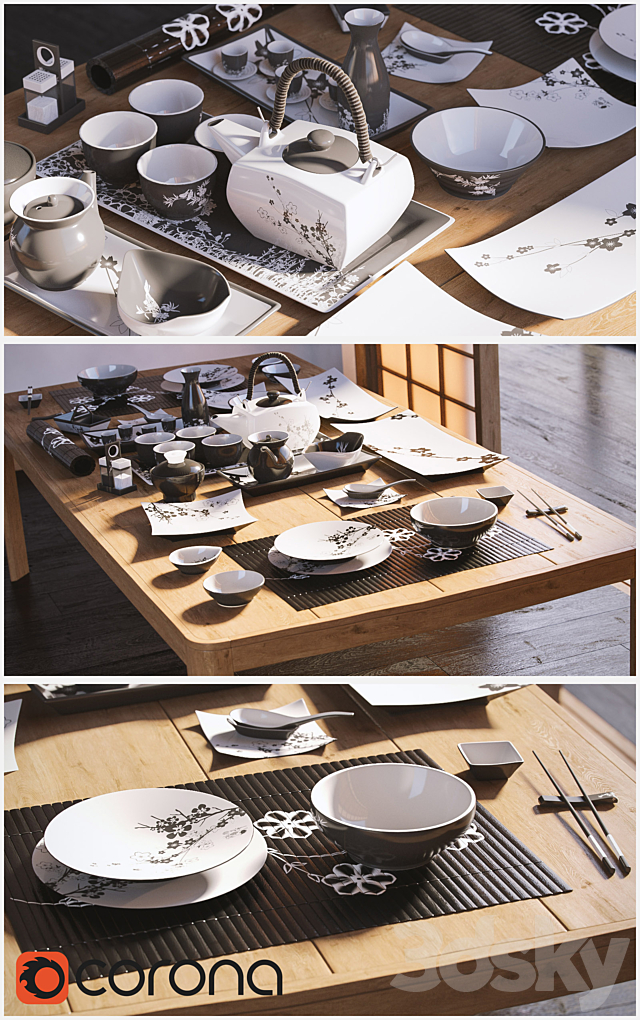 A set of dishes in the Japanese style. _ Japanese-style tableware. 3DSMax File - thumbnail 1