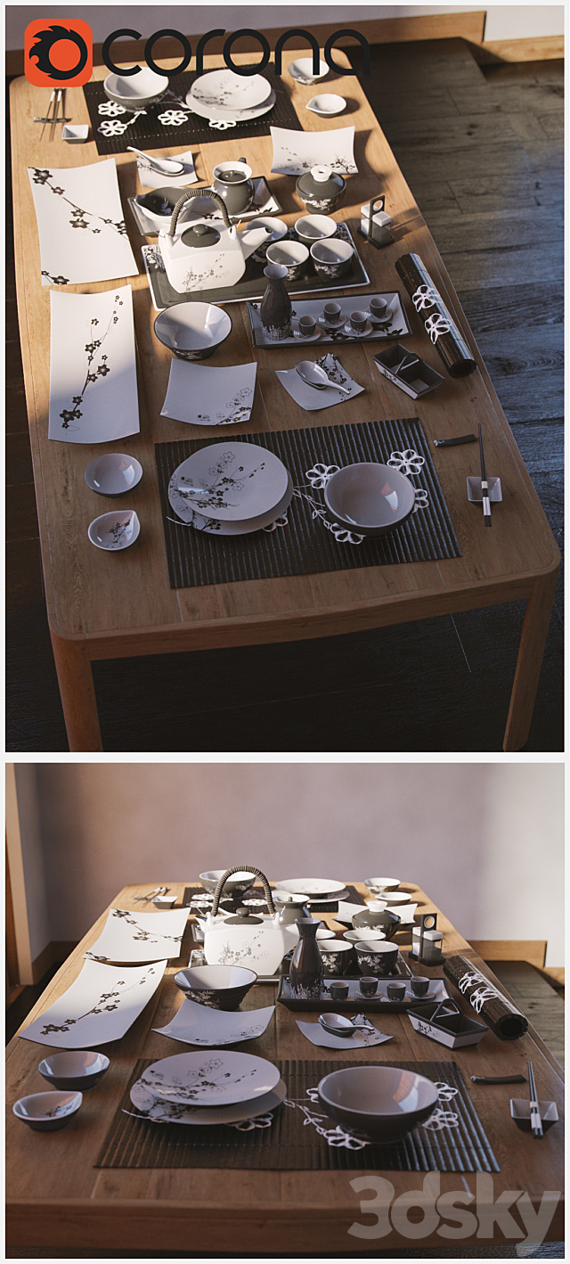 A set of dishes in the Japanese style. _ Japanese-style tableware. 3DSMax File - thumbnail 2