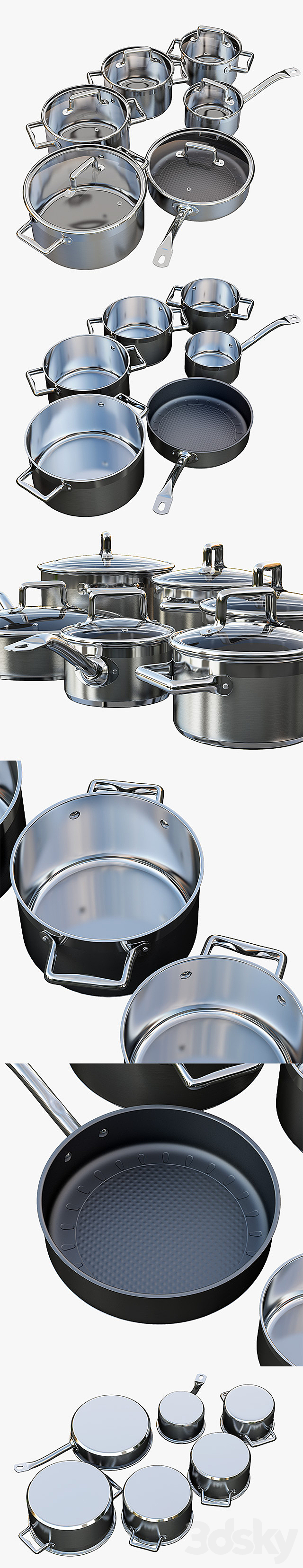 A set of stainless steel saucepans. Queen Ruby Company 3ds Max - thumbnail 2