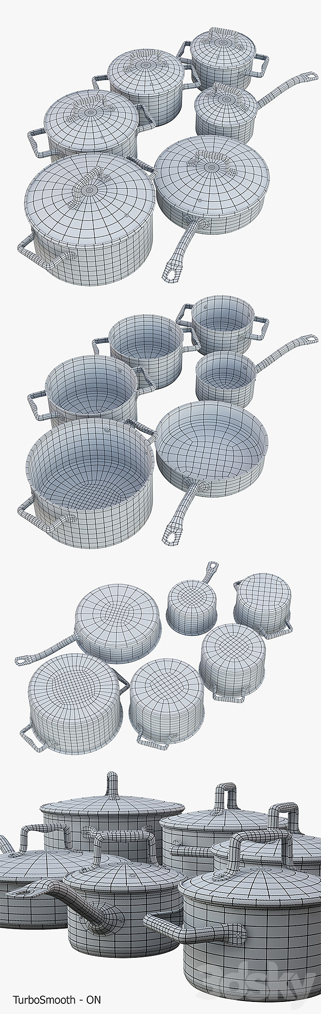 A set of stainless steel saucepans. Queen Ruby Company 3ds Max - thumbnail 3