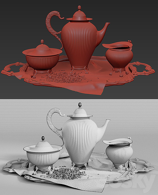 Antique Coffee Set 3ds Max - thumbnail 3