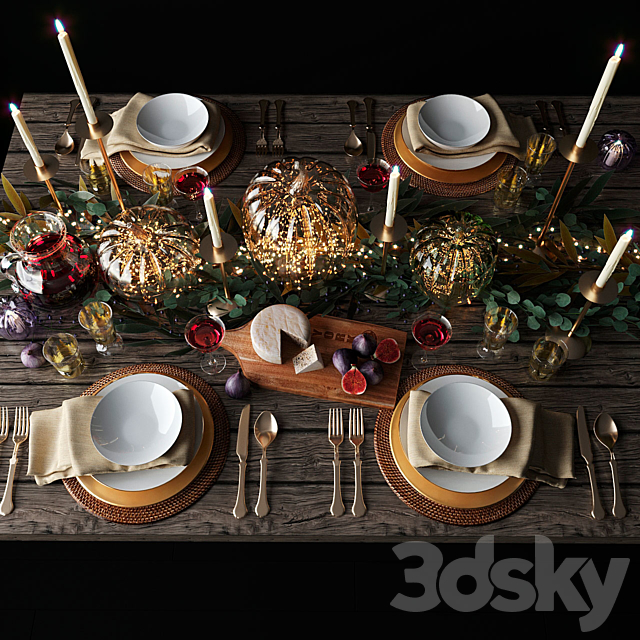 Autumn table setting with pumpkins 3DS Max Model - thumbnail 2