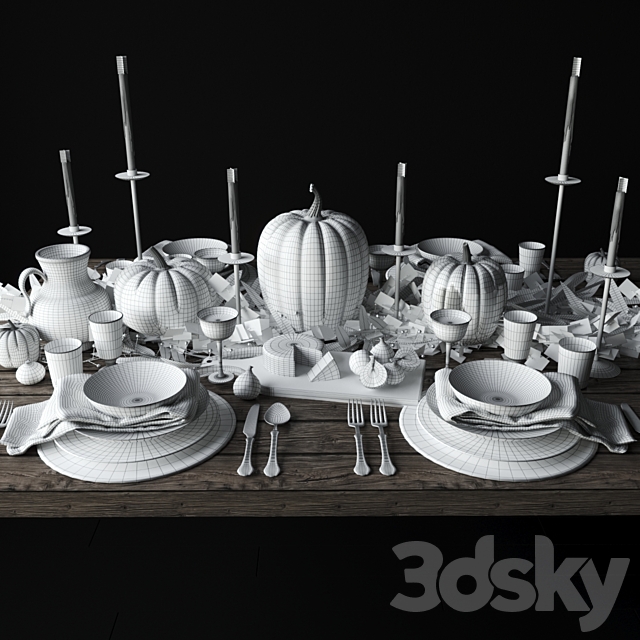 Autumn table setting with pumpkins 3DS Max Model - thumbnail 3