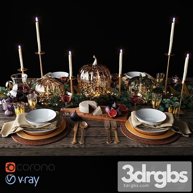 Autumn table setting with pumpkins 3dsmax Download - thumbnail 1