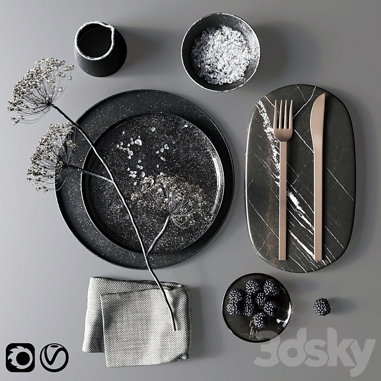 Black tableware 3DS Max - thumbnail 1