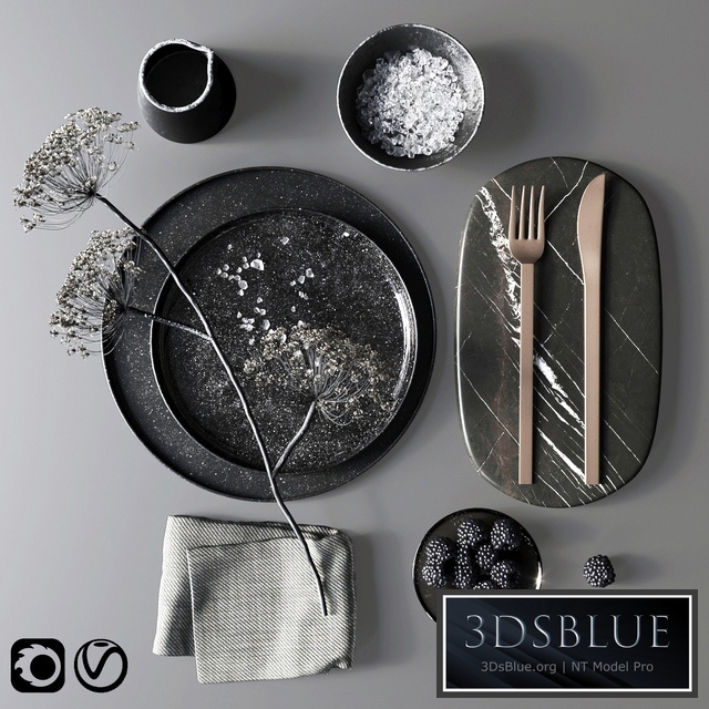 Black tableware 3DS Max - thumbnail 3