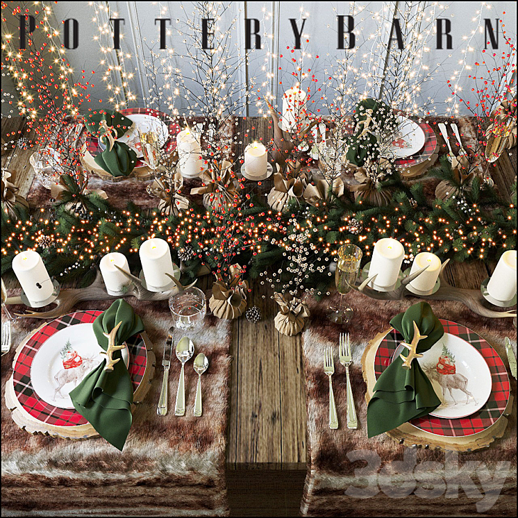 Christmas table setting Pottery Barn 3DS Max - thumbnail 1