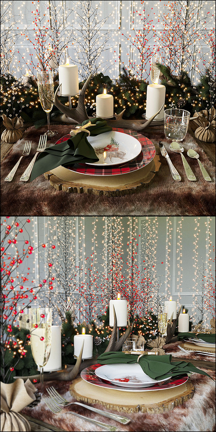 Christmas table setting Pottery Barn 3DS Max - thumbnail 2