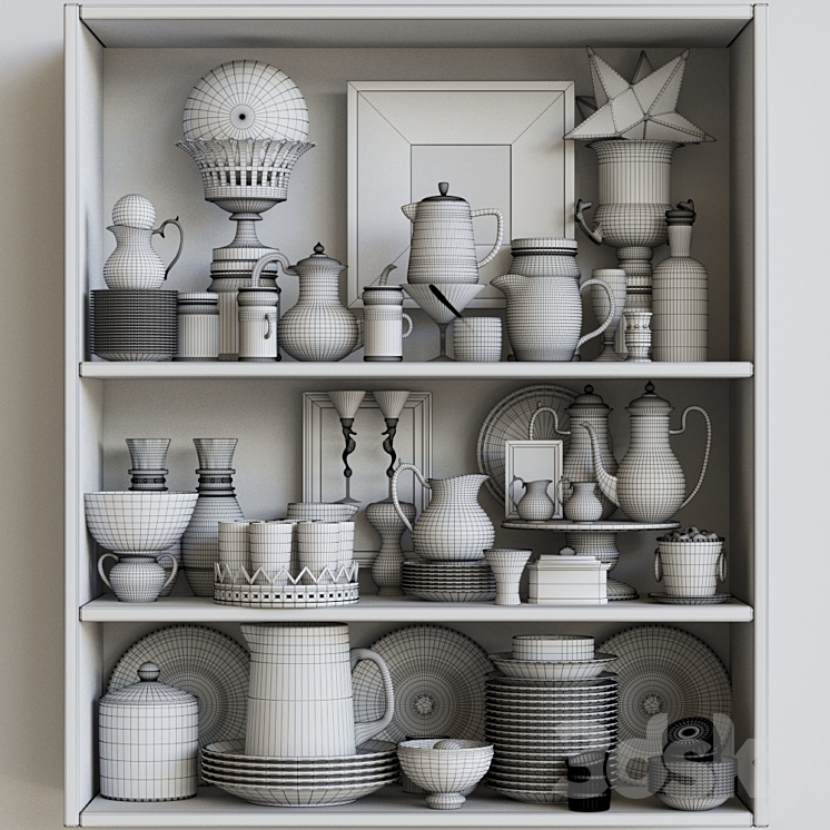 Classic cabinet with crockery and kitchen utensils. kitchen service 3DS Max - thumbnail 2