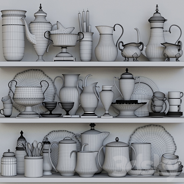 Classic crockery set with porcelain and gold leaf 3DSMax File - thumbnail 2