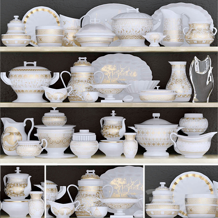 Classic dinnerware set with porcelain and gold leaf 5 3DS Max - thumbnail 1