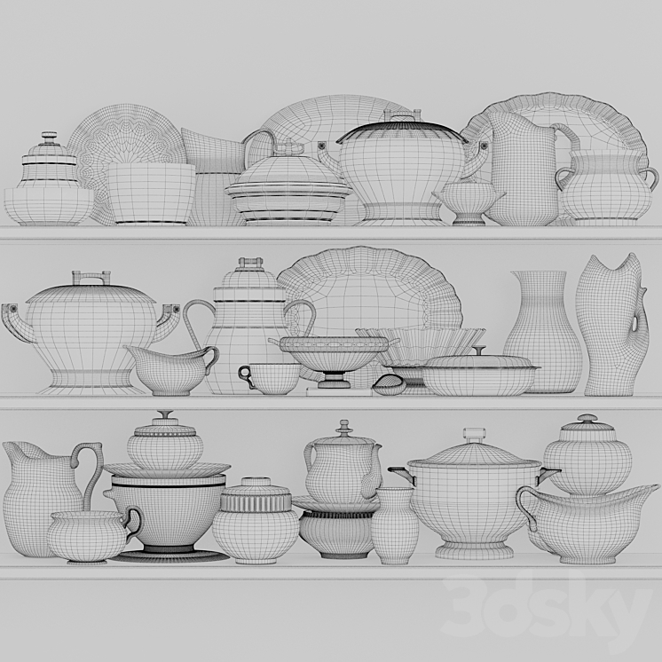 Classic dinnerware set with porcelain and gold leaf 5 3DS Max - thumbnail 2