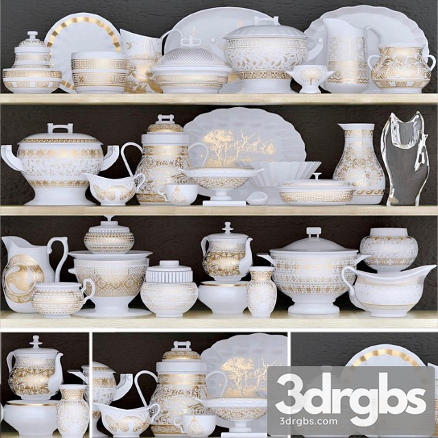 Classic dinnerware set with porcelain and gold leaf 5 - thumbnail 1