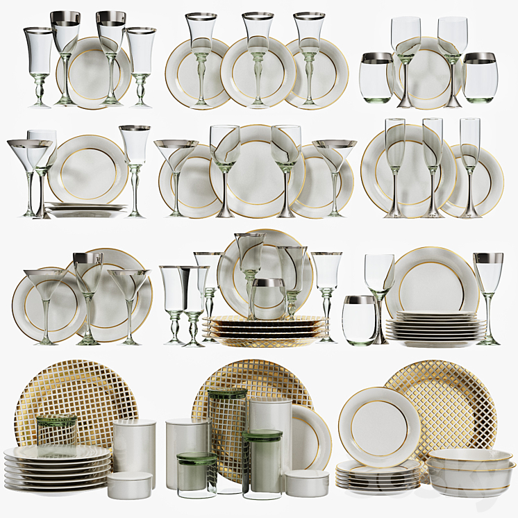 Classic glasses and dishes 3DS Max - thumbnail 1