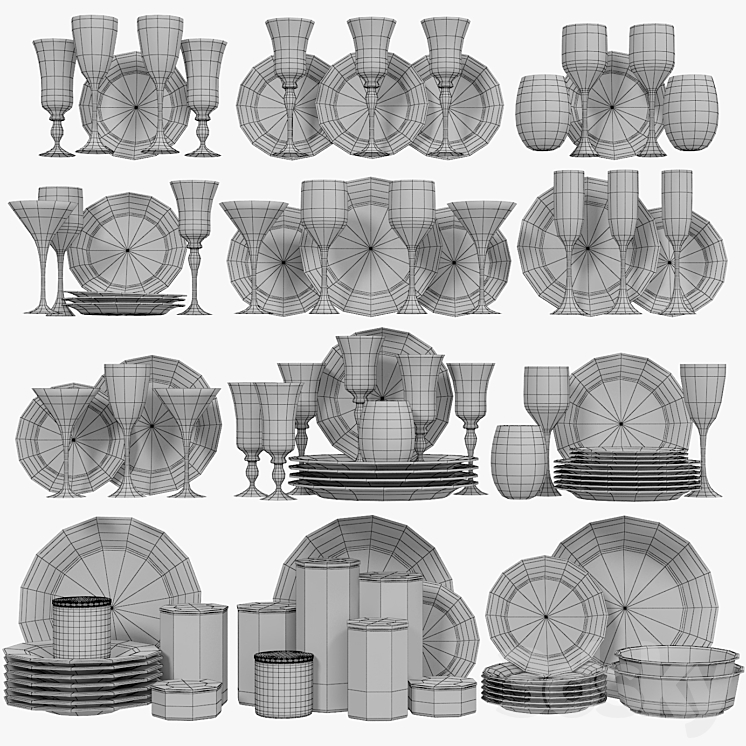 Classic glasses and dishes 3DS Max - thumbnail 2