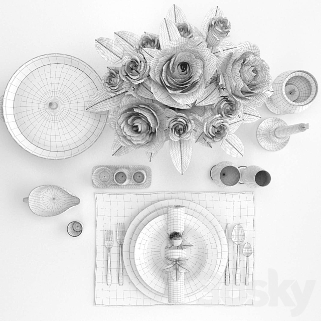 Classic table setting with roses 3DSMax File - thumbnail 3