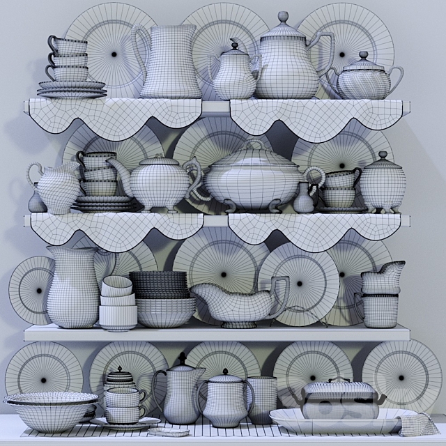 Collection of classic patterned porcelain tableware 3ds Max - thumbnail 2