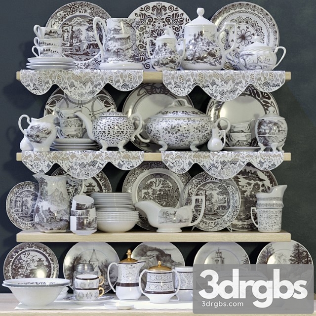 Collection of classic patterned porcelain tableware 3dsmax Download - thumbnail 1