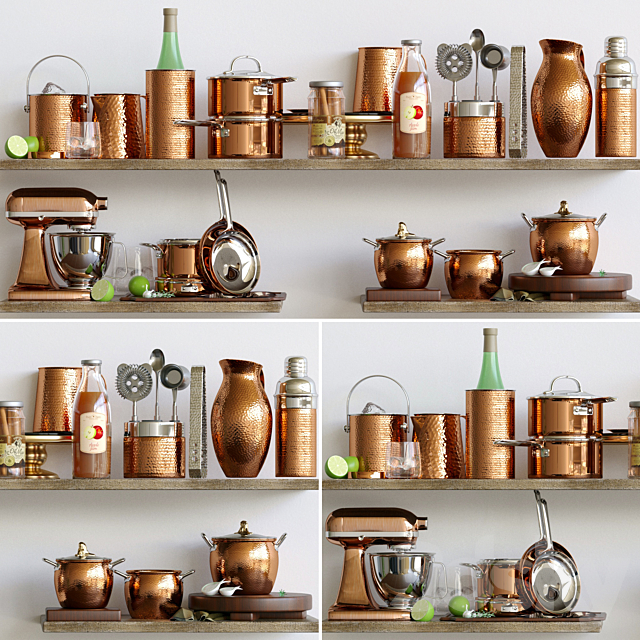 Collection of elite copper utensils 3DSMax File - thumbnail 1