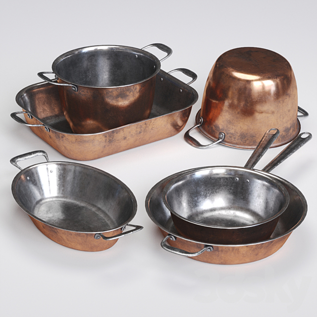 Copper Cookwares Set 3ds Max - thumbnail 1