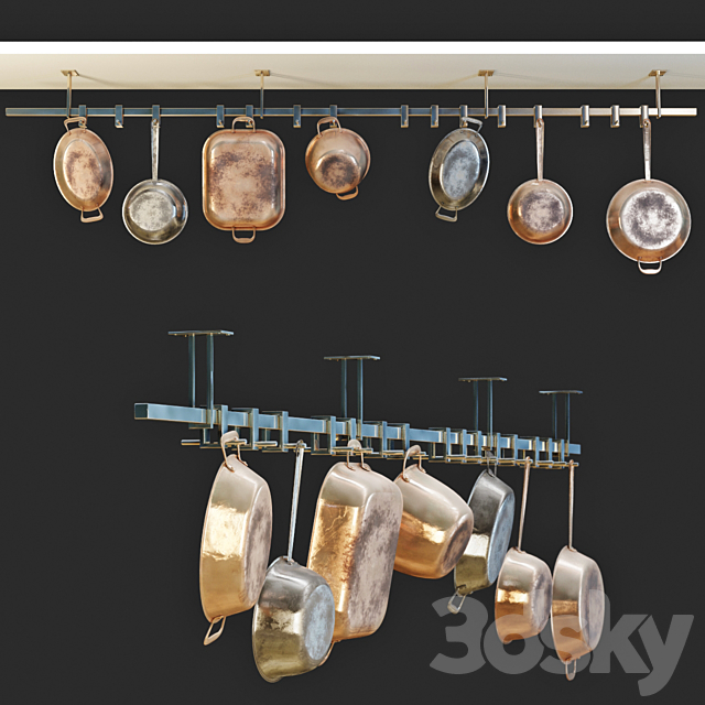 Copper dishes. cookware set copper 3DSMax File - thumbnail 1