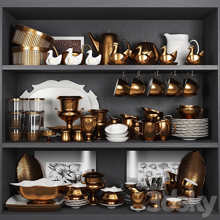 Decorative copper crockery set. Service 3DS Max - thumbnail 1