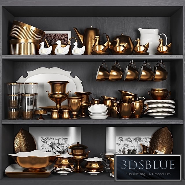 Decorative copper crockery set. Service 3DS Max - thumbnail 3