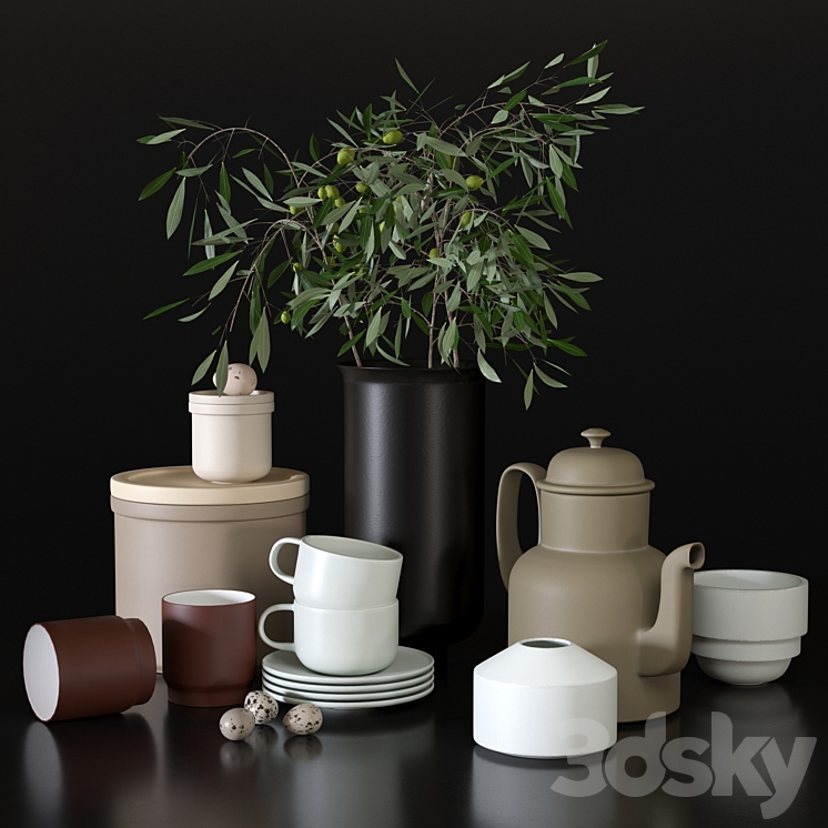 Decorative set with dishes for the kitchen 3DS Max - thumbnail 1