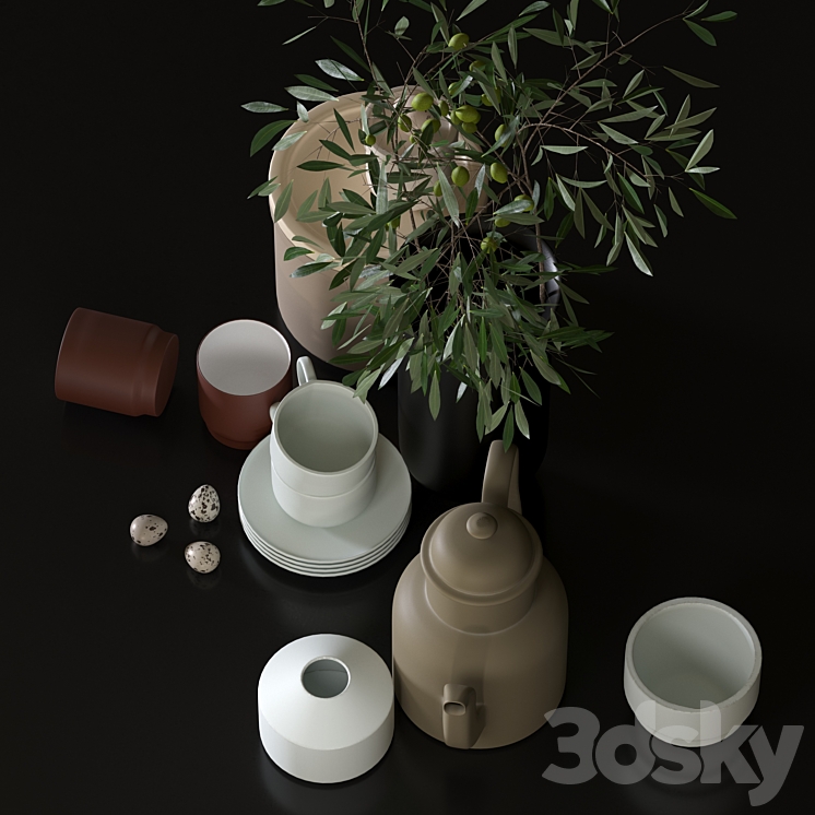 Decorative set with dishes for the kitchen 3DS Max - thumbnail 2