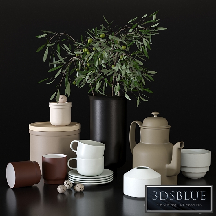 Decorative set with dishes for the kitchen 3DS Max - thumbnail 3