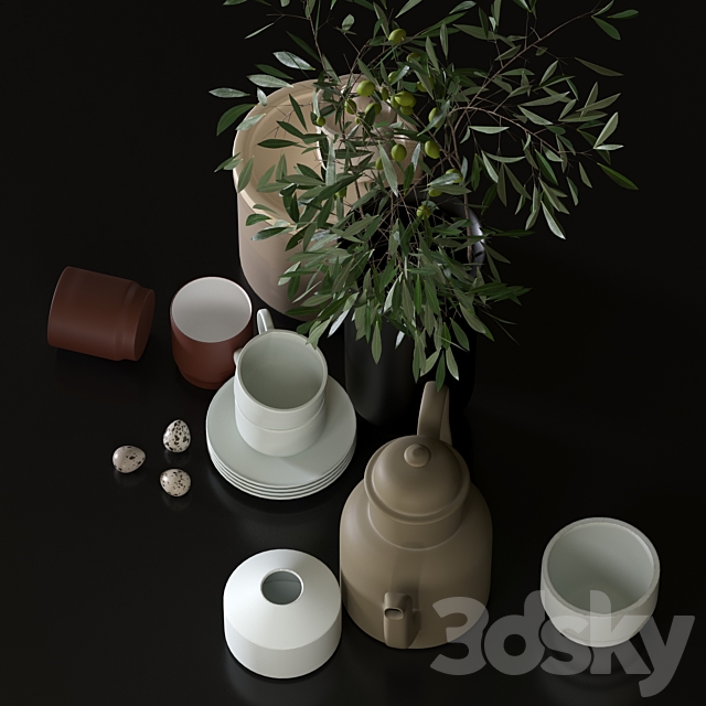 Decorative set with dishes for the kitchen 3DSMax File - thumbnail 2