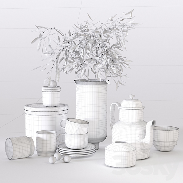 Decorative set with dishes for the kitchen 3DSMax File - thumbnail 5