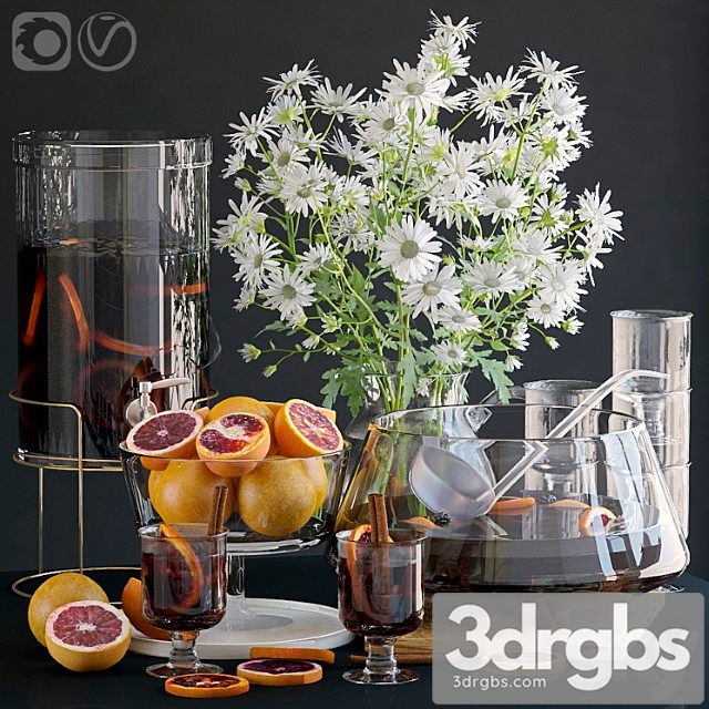 Decorative set with grapefruits. 3dsmax Download - thumbnail 1