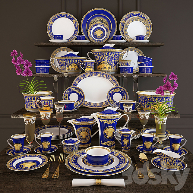 Dinner Rosenthal Versace. Medusa blue 3DSMax File - thumbnail 1