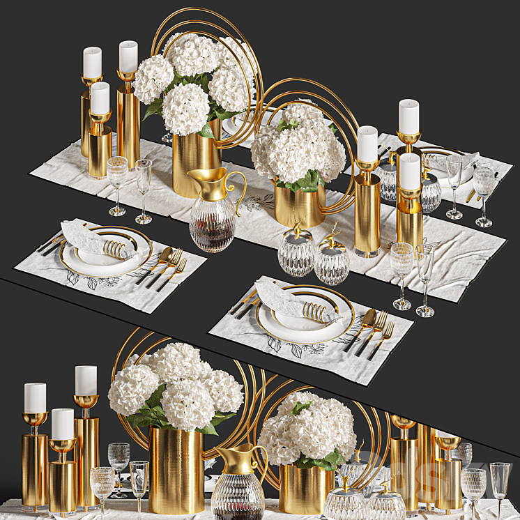 Dinner Table Set 01 3DS Max Model - thumbnail 1