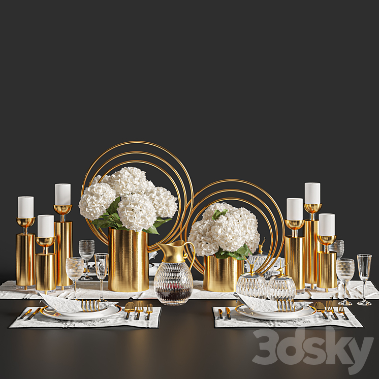 Dinner Table Set 01 3DS Max Model - thumbnail 2