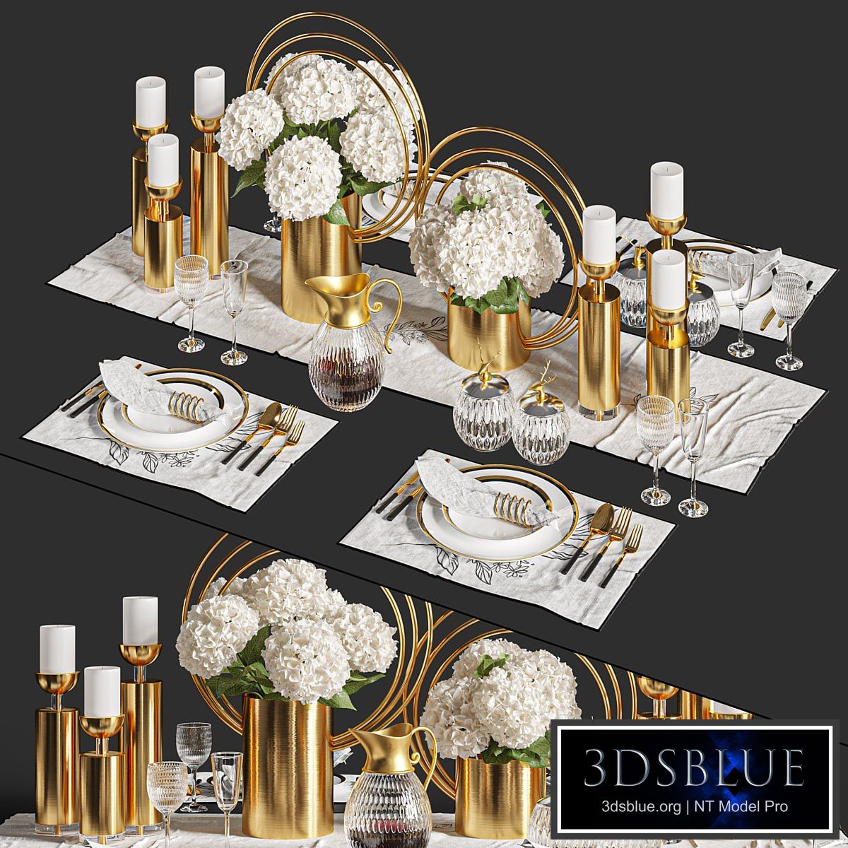 Dinner Table Set 01 3DS Max - thumbnail 3