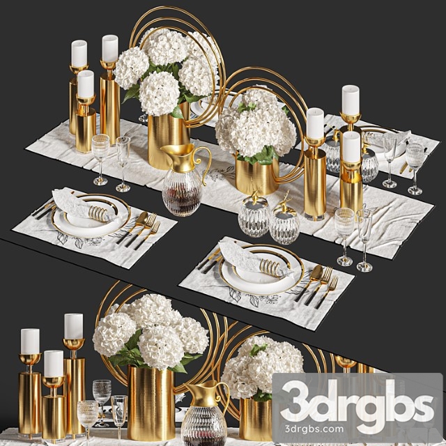 Dinner Table Set 01 3dsmax Download - thumbnail 1