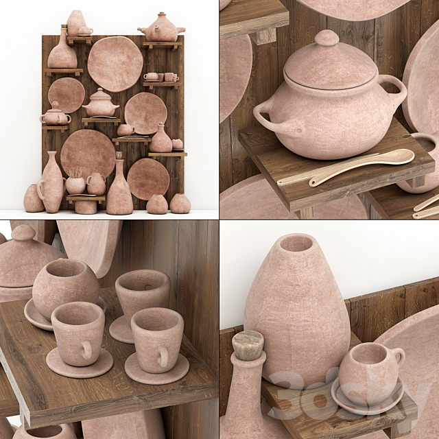 Dishes clat rack n10 _ Clay crockery rack 3DS Max Model - thumbnail 2