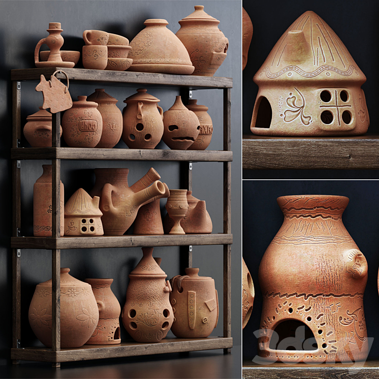 Dishes clay n20 \/ Clay crockery shelf no.20 3DS Max - thumbnail 1