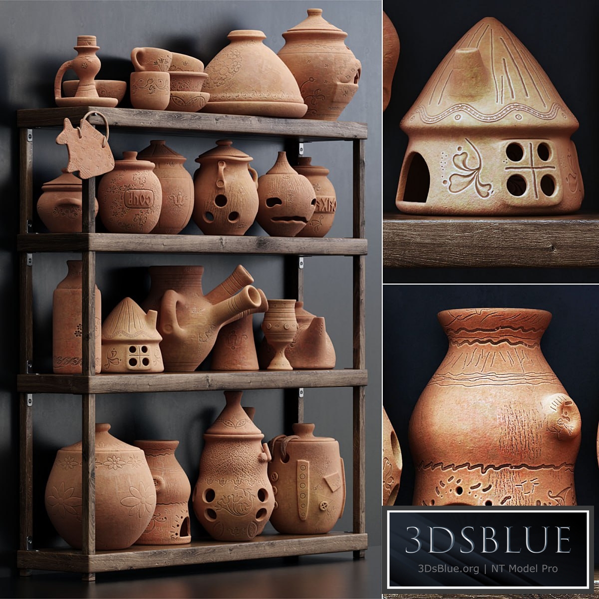 Dishes clay n20 \/ Clay crockery shelf no.20 3DS Max - thumbnail 3