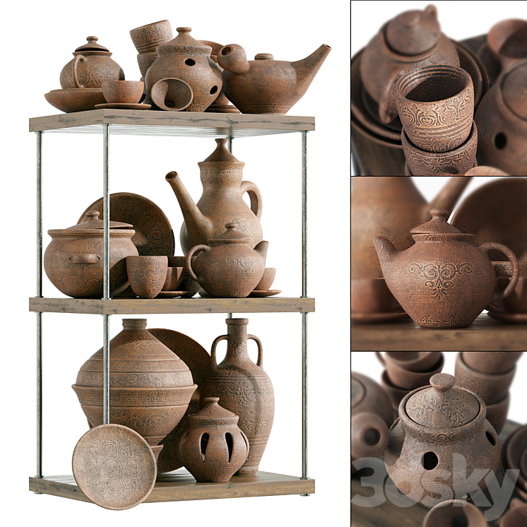 Dishes clay rack n11 \/ Clay crockery rack 3DS Max - thumbnail 1