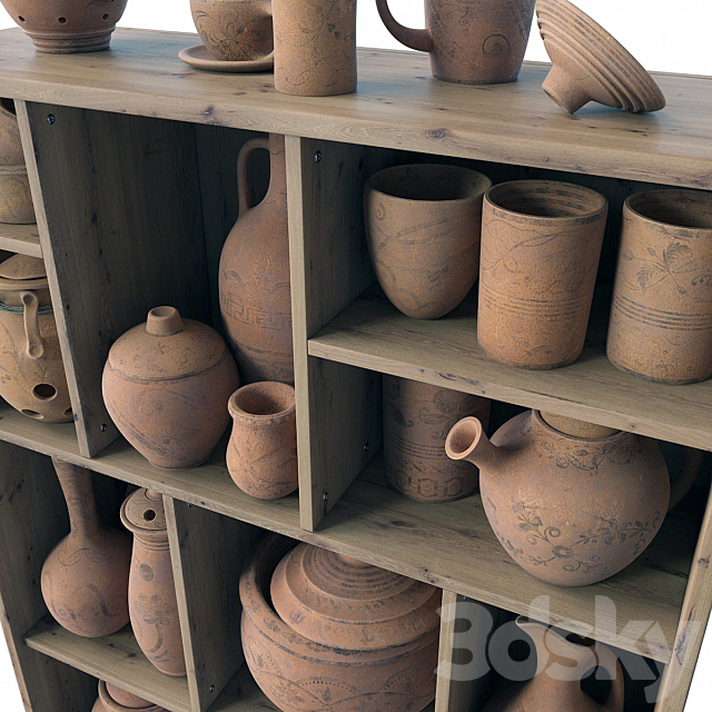 Dishes clay rack n15 _ Clay tableware shelf no.15 3DS Max Model - thumbnail 3