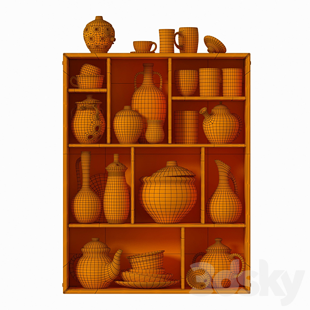 Dishes clay rack n15 _ Clay tableware shelf no.15 3DS Max Model - thumbnail 5