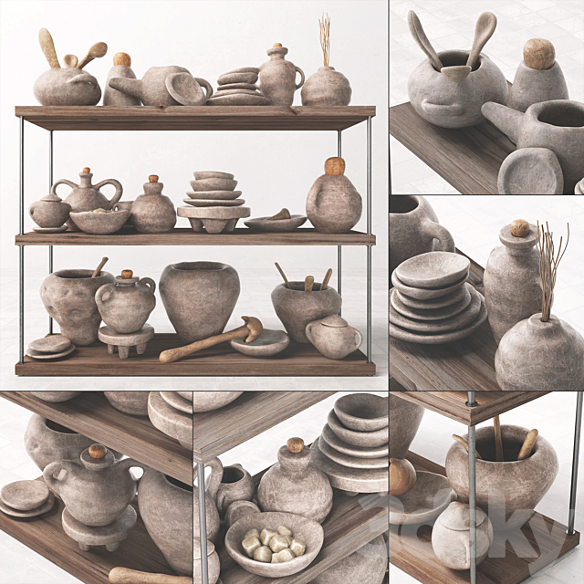 Dishes clay rack n7 _ Rack with clay dishes No. 7 3DSMax File - thumbnail 1