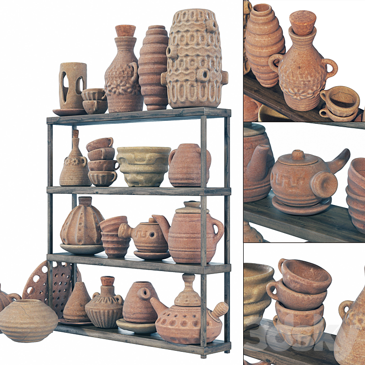 Dishes clay rack n9 \/ Clay crockery rack No. 9 3DS Max - thumbnail 1