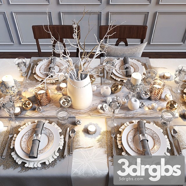 Festive table setting with apples 3dsmax Download - thumbnail 1