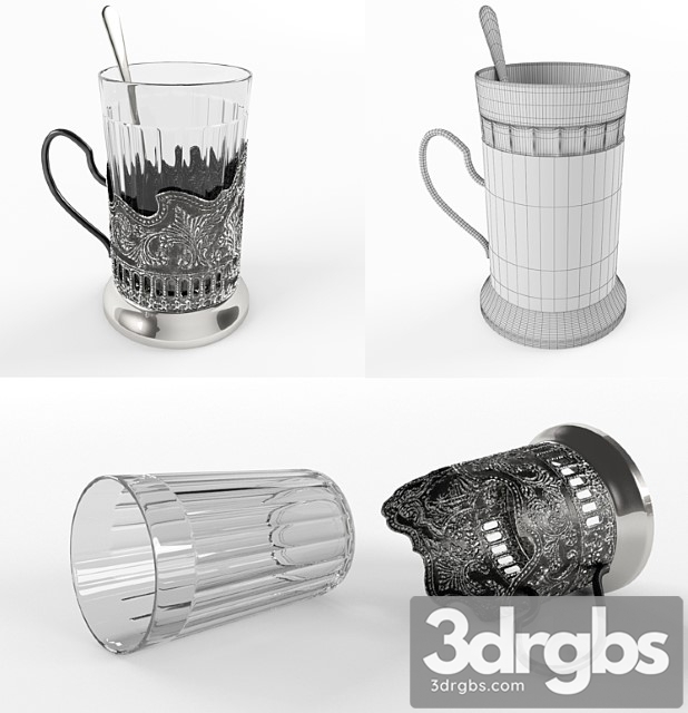 Holder with faceted glass and spoon 3dsmax Download - thumbnail 1