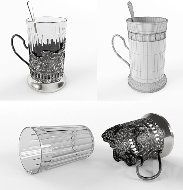 Holder with faceted glass and spoon 3DSMax File - thumbnail 1