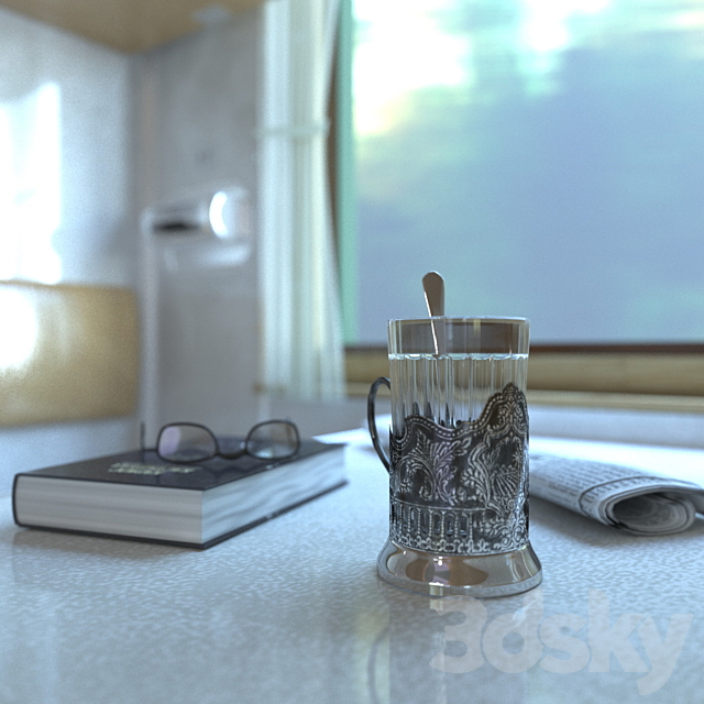 Holder with faceted glass and spoon 3DSMax File - thumbnail 3